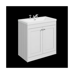 [BFHE126M] Balterley 800mm Floor Standing 2 Door Unit with Minimalist Basin 3 Tap Hole - Satin White - Cutout
