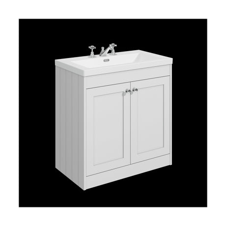 [BFHE126M] Balterley 800mm Floor Standing 2 Door Unit with Minimalist Basin 3 Tap Hole - Satin White - Cutout