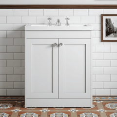 [BFHE126M] Balterley 800mm Floor Standing 2 Door Unit with Minimalist Basin 3 Tap Hole - Satin White - Silo