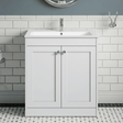 [BFHE126P] Balterley 800mm Floor Standing 2 Door Unit with Stone Basin 1 Tap Hole - Satin White - Silo