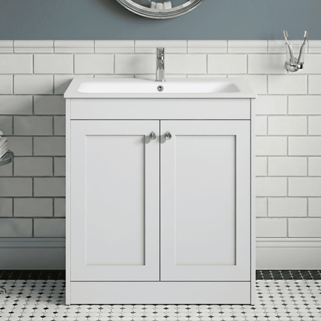 [BFHE126P] Balterley 800mm Floor Standing 2 Door Unit with Stone Basin 1 Tap Hole - Satin White - Silo