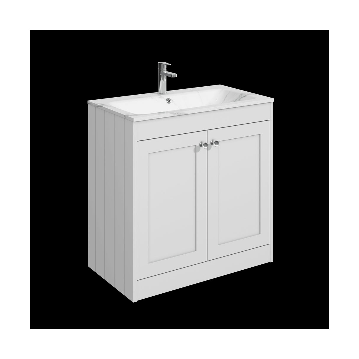 [BFHE126Q] Balterley 800mm Floor Standing 2 Door Unit & Stone Basin 1 Tap Hole - Satin White - Cutout