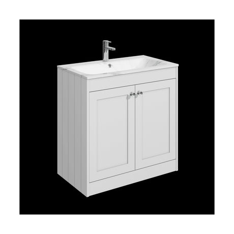 [BFHE126Q] Balterley 800mm Floor Standing 2 Door Unit & Stone Basin 1 Tap Hole - Satin White - Cutout