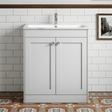 [BFHE126Q] Balterley 800mm Floor Standing 2 Door Unit & Stone Basin 1 Tap Hole - Satin White - Silo