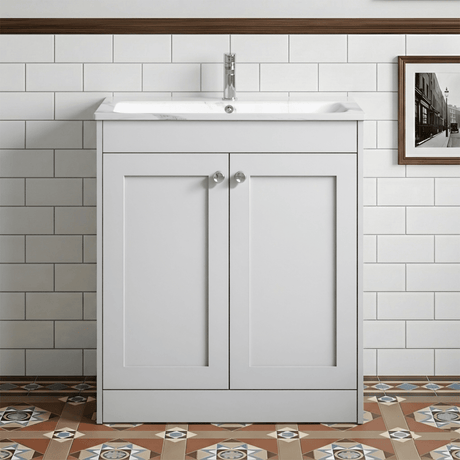 [BFHE126Q] Balterley 800mm Floor Standing 2 Door Unit & Stone Basin 1 Tap Hole - Satin White - Silo