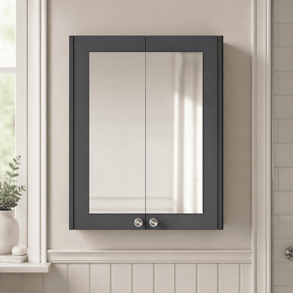 [BFHE1417] Butterton Traditional Wall Mounted Mirror Cabinet with 2 Soft Close Doors and Shelf, 600mm, Choice of Colour