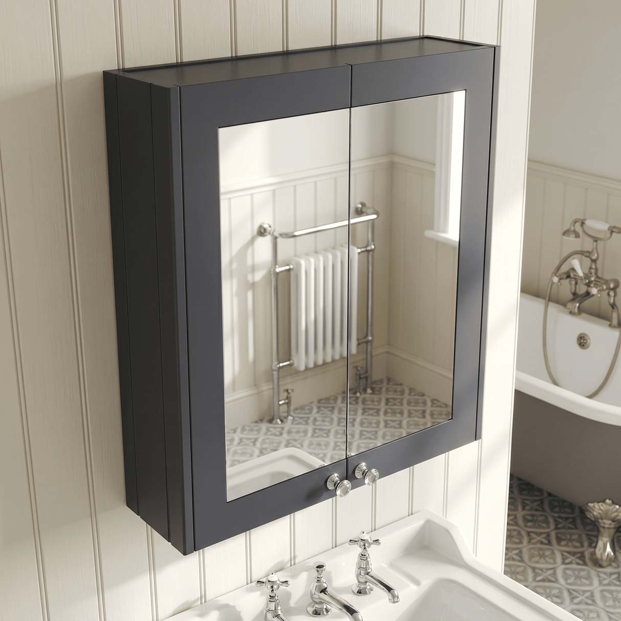 [BFHE1417] Butterton Traditional Wall Mounted Mirror Cabinet with 2 Soft Close Doors and Shelf, 600mm, Choice of Colour