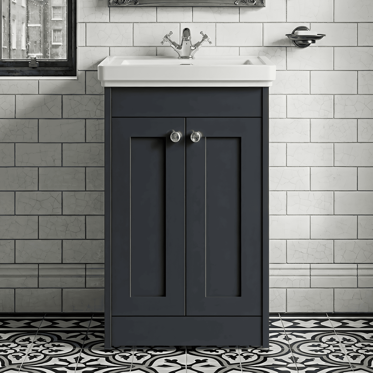 [BFHE1423A] Butterton Floor Standing 2 Door Vanity Unit with Classic Basin 1 Tap Hole, Choice of Size and Colour - Silo