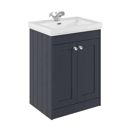 [BFHE1425A] Balterley 600mm Floor Standing 2 Door Unit with Classic Basin 1 Tap Hole - Satin Dark Grey - Cutout