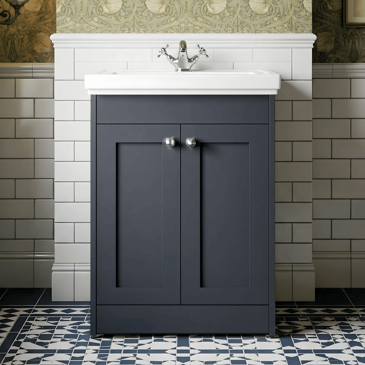 [BFHE1425A] Butterton Floor Standing 2 Door Vanity Unit with Classic Basin 1 Tap Hole, Choice of Size and Colour - Silo