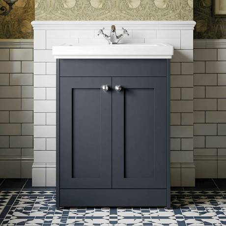 [BFHE1425A] Butterton Floor Standing 2 Door Vanity Unit with Classic Basin 1 Tap Hole, Choice of Size and Colour - Silo