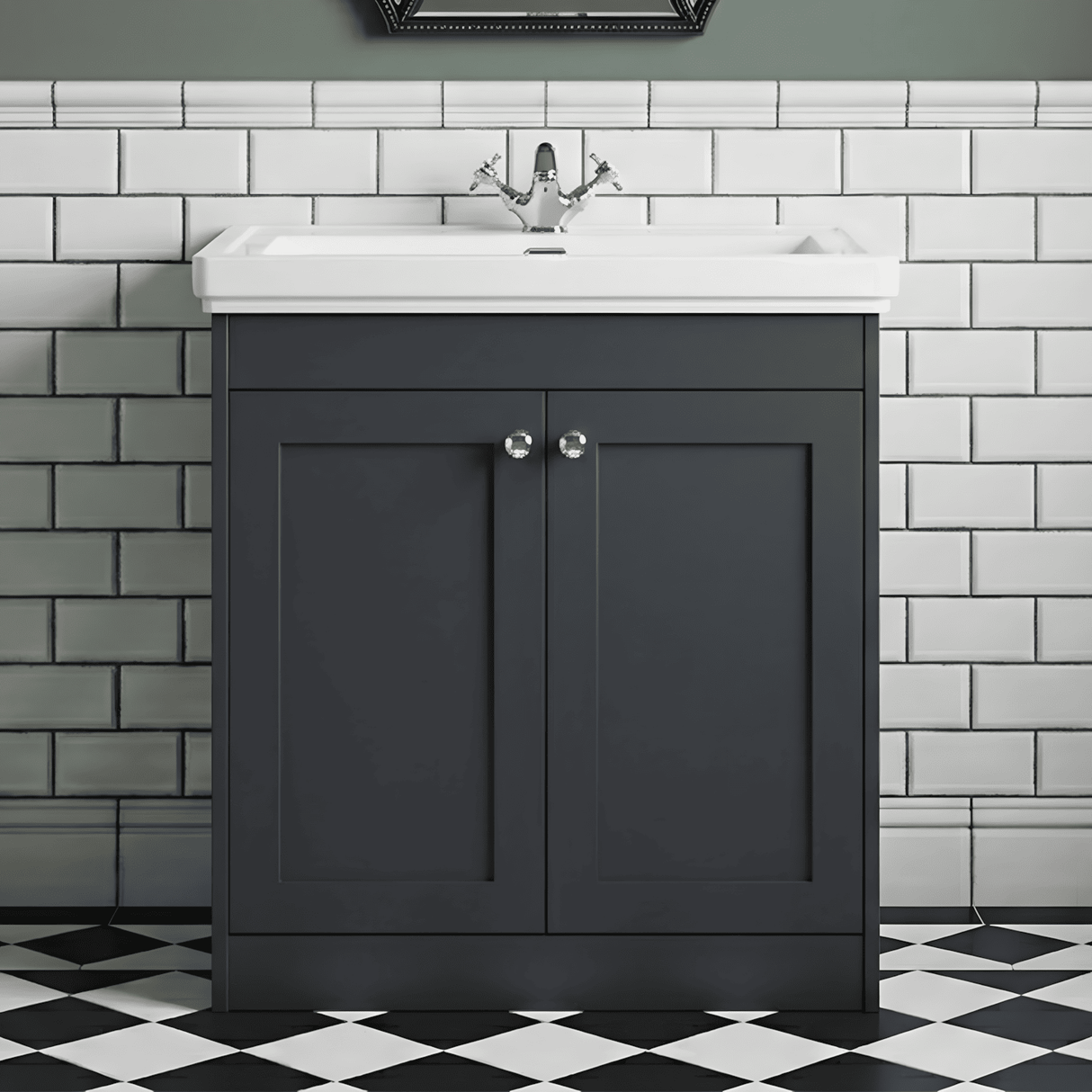 [BFHE1426A] Butterton Floor Standing 2 Door Vanity Unit with Classic Basin 1 Tap Hole, Choice of Size and Colour - Silo