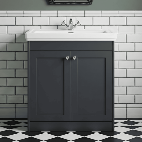 [BFHE1426A] Butterton Floor Standing 2 Door Vanity Unit with Classic Basin 1 Tap Hole, Choice of Size and Colour - Silo