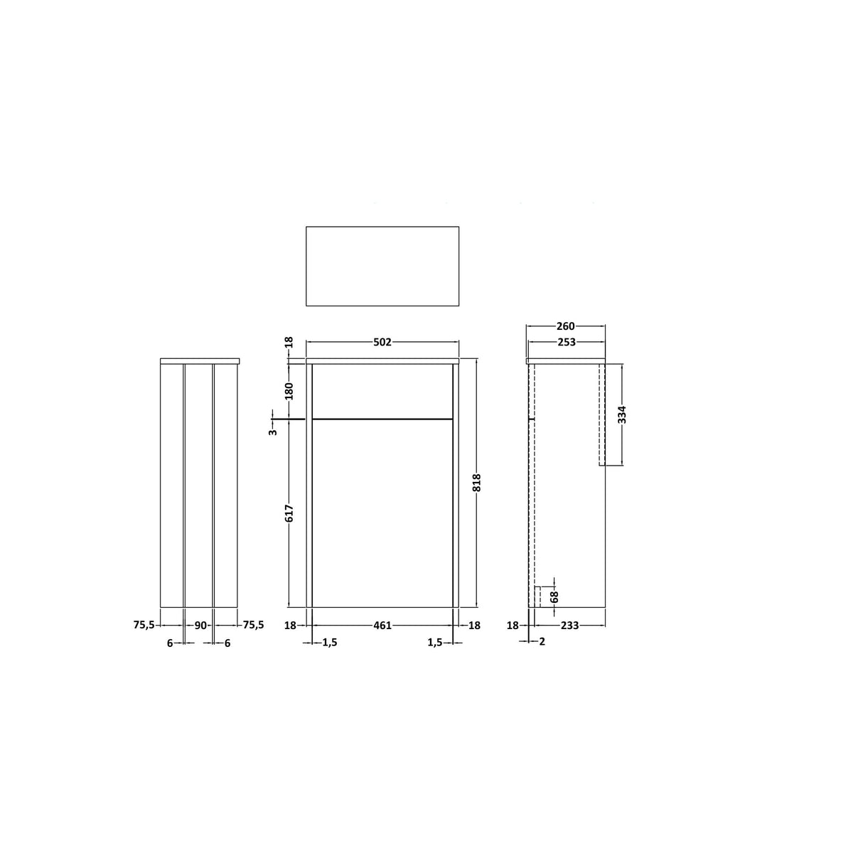[BFHE1441] Butterton Traditional Floor Standing WC Unit, 500mm, Choice of Colour - Technical Drawing