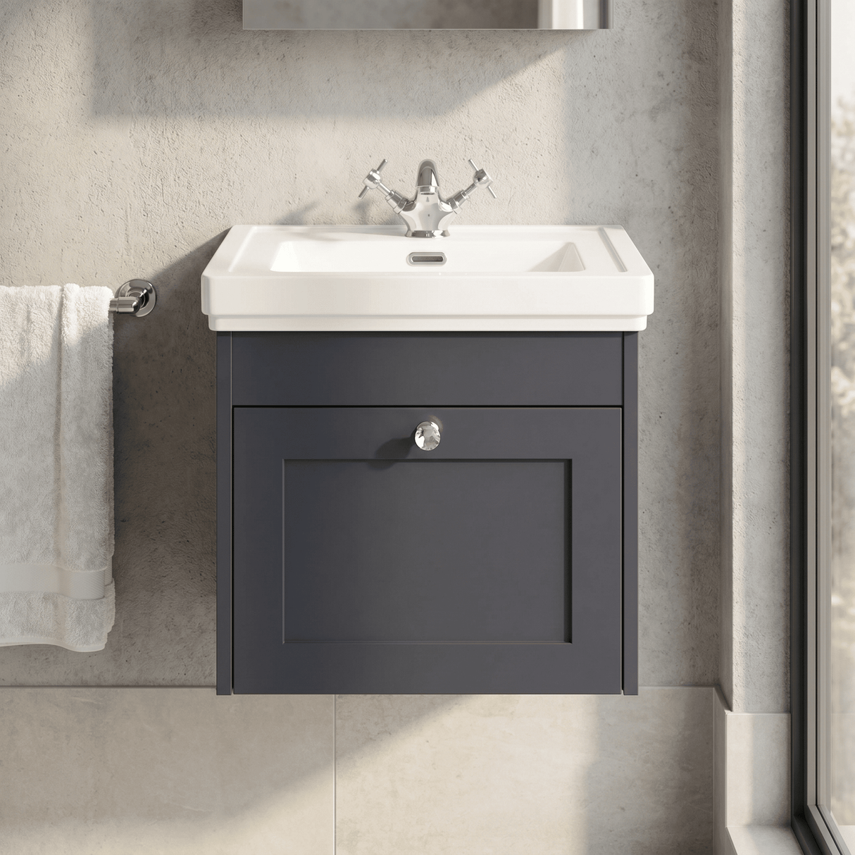 [BFHE1491A] Butterton Traditional 1 Drawer Wall Hung Vanity Unit with Classic Basin, Choice of Size and Colour