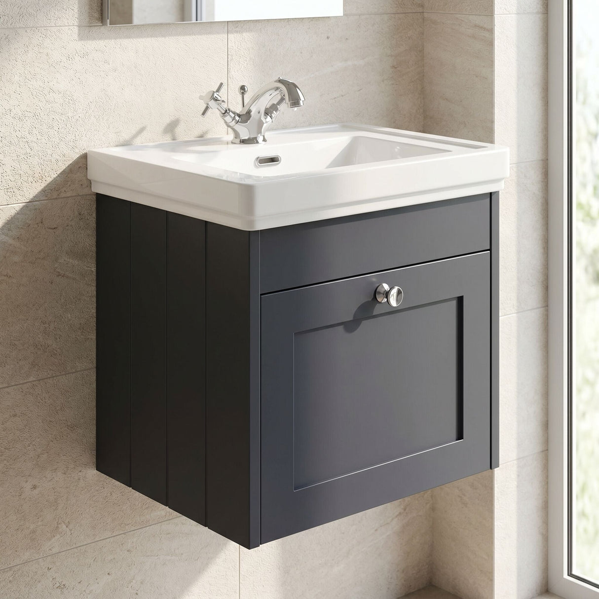 [BFHE1491A] Butterton Traditional 1 Drawer Wall Hung Vanity Unit with Classic Basin, Choice of Size and Colour