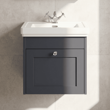 [BFHE1491A] Butterton Traditional 1 Drawer Wall Hung Vanity Unit with Classic Basin, Choice of Size and Colour - Silo