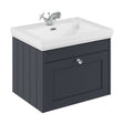 [BFHE1494A] Balterley 600mm Wall Hung 1 Drawer Unit with Classic Basin 1 Tap Hole - Satin Dark Grey - Cutout