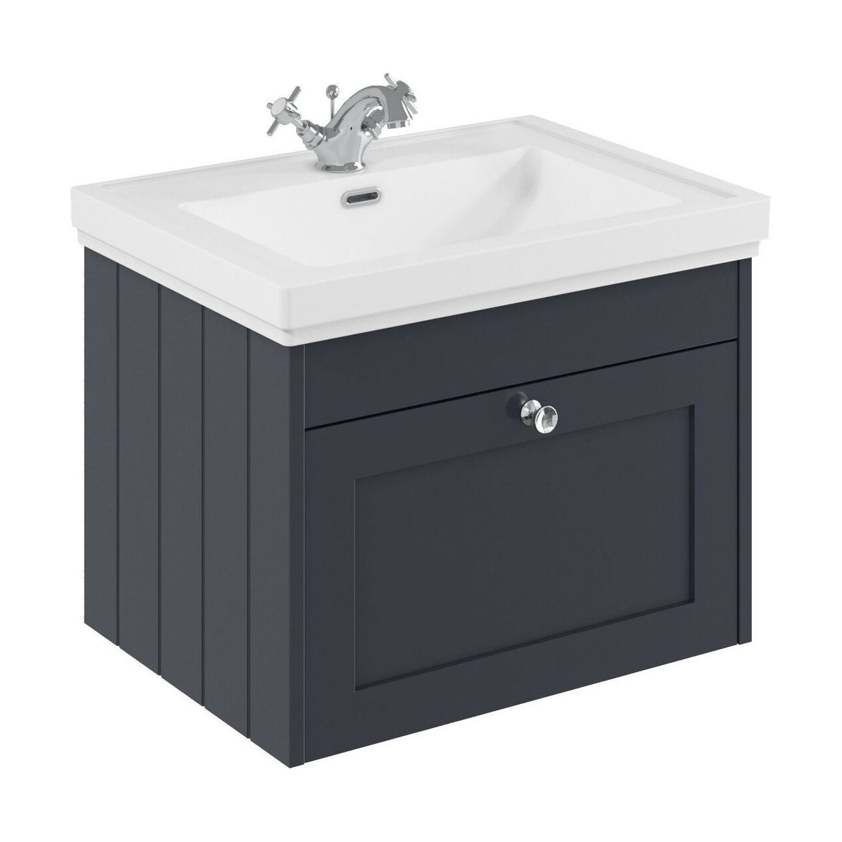 [BFHE1494A] Balterley 600mm Wall Hung 1 Drawer Unit with Classic Basin 1 Tap Hole - Satin Dark Grey - Cutout