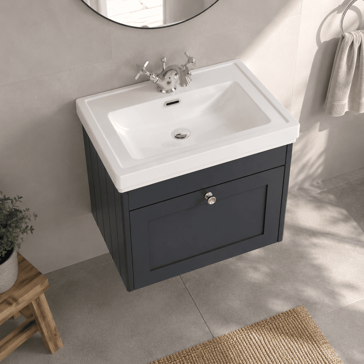 [BFHE1494A] Butterton Traditional 1 Drawer Wall Hung Vanity Unit with Classic Basin, Choice of Size and Colour