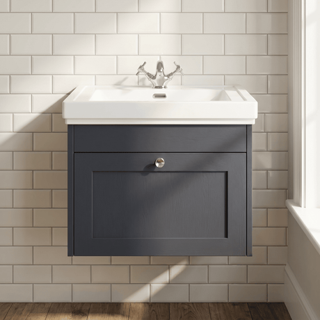[BFHE1494A] Butterton Traditional 1 Drawer Wall Hung Vanity Unit with Classic Basin, Choice of Size and Colour - Silo