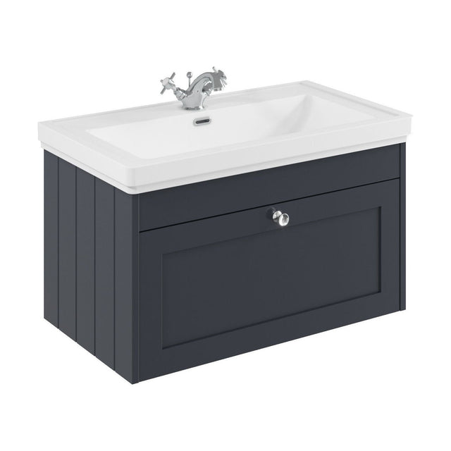 [BFHE1496A] Balterley 800mm Wall Hung 1 Drawer Unit with Classic Basin 1 Tap Hole - Satin Dark Grey - Cutout