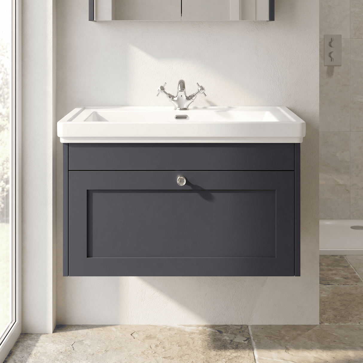 [BFHE1496A] Butterton Traditional 1 Drawer Wall Hung Vanity Unit with Classic Basin, Choice of Size and Colour