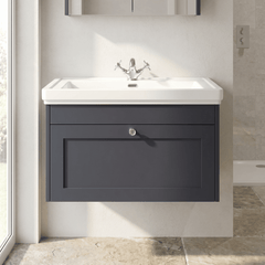 [BFHE1496A] Butterton Traditional 1 Drawer Wall Hung Vanity Unit with Classic Basin, Choice of Size and Colour