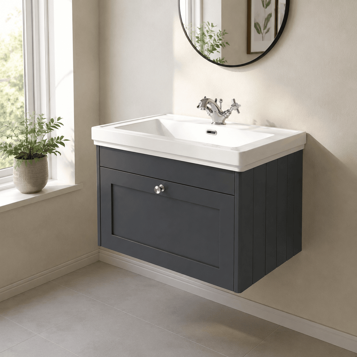 [BFHE1496A] Butterton Traditional 1 Drawer Wall Hung Vanity Unit with Classic Basin, Choice of Size and Colour