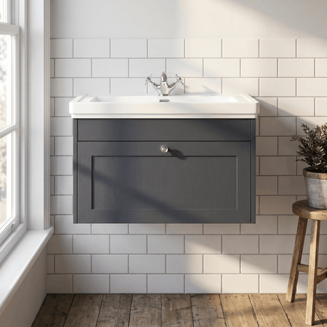 [BFHE1496A] Butterton Traditional 1 Drawer Wall Hung Vanity Unit with Classic Basin, Choice of Size and Colour - Silo