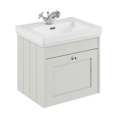[BFHE191A] Balterley 500mm Wall Hung 1 Drawer Unit with Classic Basin 1 Tap Hole - Satin White - Cutout