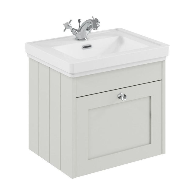 [BFHE191A] Balterley 500mm Wall Hung 1 Drawer Unit with Classic Basin 1 Tap Hole - Satin White - Cutout