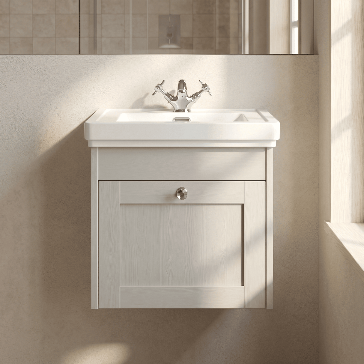 [BFHE191A] Butterton Traditional 1 Drawer Wall Hung Vanity Unit with Classic Basin, Choice of Size and Colour