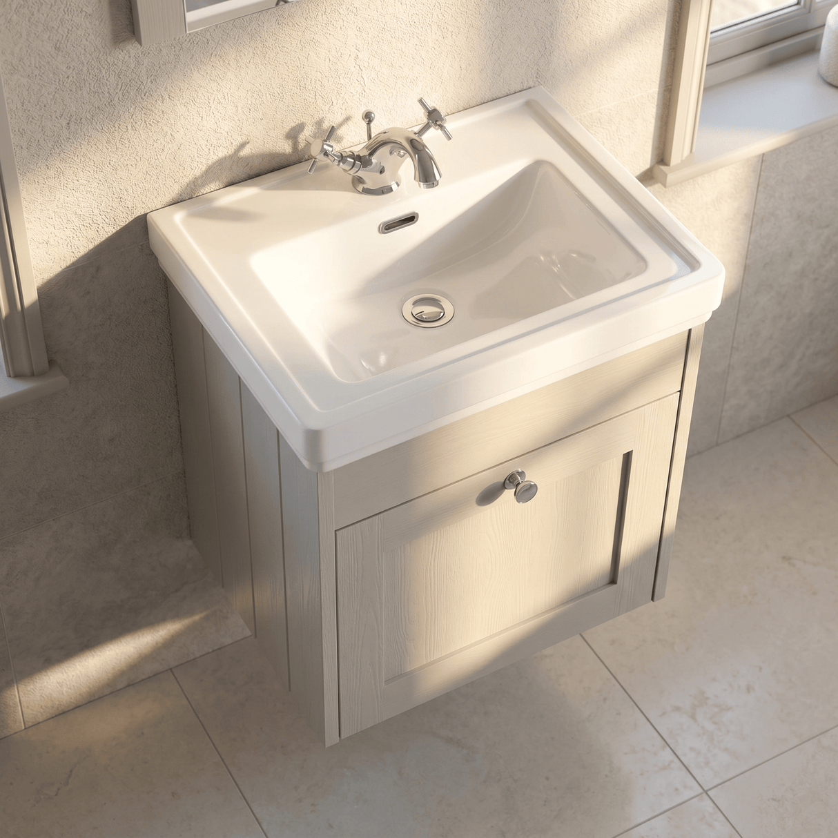 [BFHE191A] Butterton Traditional 1 Drawer Wall Hung Vanity Unit with Classic Basin, Choice of Size and Colour