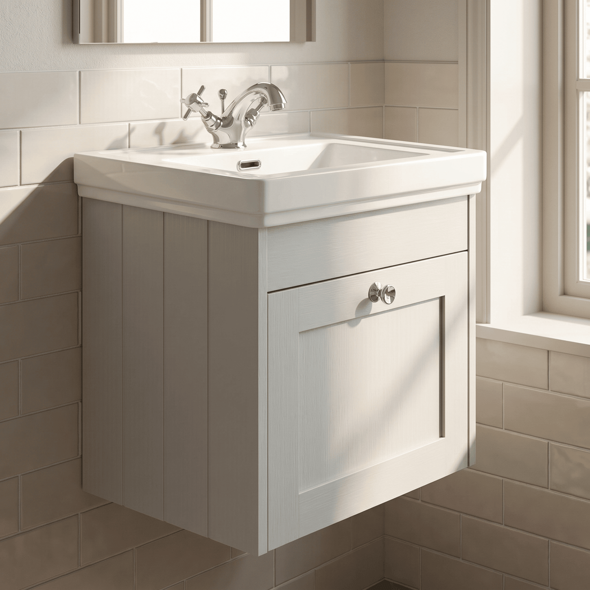 [BFHE191A] Butterton Traditional 1 Drawer Wall Hung Vanity Unit with Classic Basin, Choice of Size and Colour