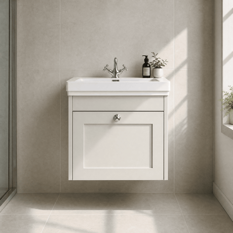 [BFHE191A] Butterton Traditional 1 Drawer Wall Hung Vanity Unit with Classic Basin, Choice of Size and Colour - Silo
