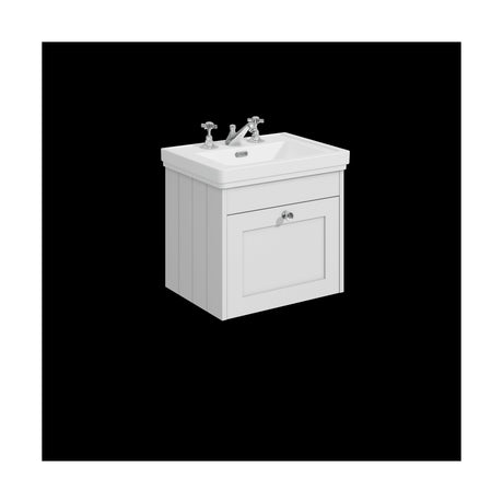 [BFHE191B] Balterley 500mm Wall Hung 1 Drawer Unit with Classic Basin 3 Tap Hole - Satin White - Cutout