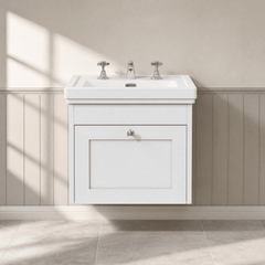 [BFHE191B] Balterley 500mm Wall Hung 1 Drawer Unit with Classic Basin 3 Tap Hole - Satin White - Lifestyle 1