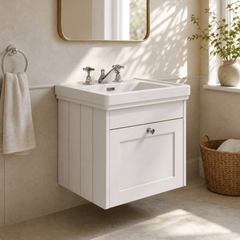 [BFHE191B] Balterley 500mm Wall Hung 1 Drawer Unit with Classic Basin 3 Tap Hole - Satin White - Lifestyle 3