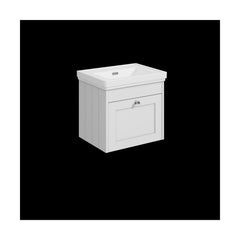 [BFHE191H] Balterley 500mm Wall Hung 1 Drawer Unit with Classic Basin No Tap Hole - Satin White - Cutout