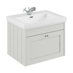 [BFHE194A] Balterley 600mm Wall Hung 1 Drawer Unit with Classic Basin 1 Tap Hole - Satin White - Cutout