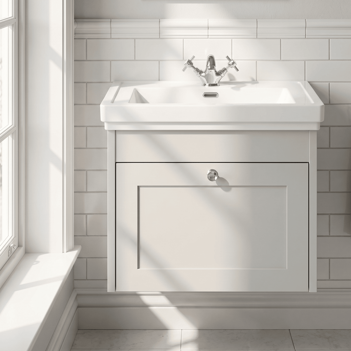[BFHE194A] Butterton Traditional 1 Drawer Wall Hung Vanity Unit with Classic Basin, Choice of Size and Colour