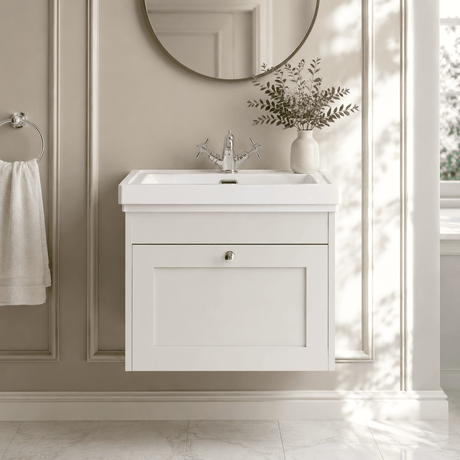 [BFHE194A] Butterton Traditional 1 Drawer Wall Hung Vanity Unit with Classic Basin, Choice of Size and Colour - Silo