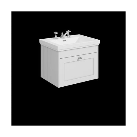 [BFHE194B] Balterley 600mm Wall Hung 1 Drawer Unit with Classic Basin 3 Tap Hole - Satin White - Cutout