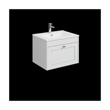 [BFHE194C] Balterley 600mm Wall Hung 1 Drawer Unit with Minimalist Basin 1 Tap Hole - Satin White - Cutout