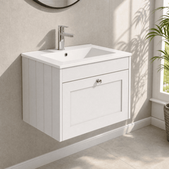 [BFHE194C] Balterley 600mm Wall Hung 1 Drawer Unit with Minimalist Basin 1 Tap Hole - Satin White - Lifestyle 3
