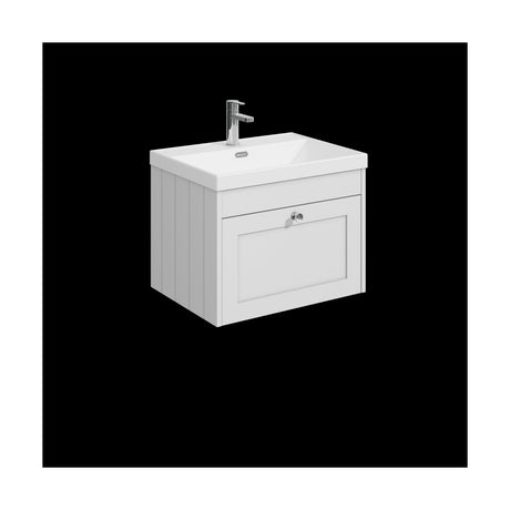 [BFHE194E] Balterley 600mm Wall Hung 1 Drawer Unit with Thin Edge Basin 1 Tap Hole - Satin White - Cutout