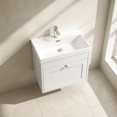 [BFHE194E] Balterley 600mm Wall Hung 1 Drawer Unit with Thin Edge Basin 1 Tap Hole - Satin White - Lifestyle 2