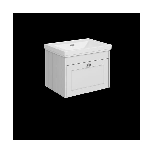 [BFHE194H] Balterley 600mm Wall Hung 1 Drawer Unit with Classic Basin No Tap Hole - Satin White - Cutout