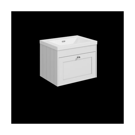[BFHE194K] Balterley 600mm Wall Hung 1 Drawer Unit with Minimalist Basin No Tap Hole - Satin White - Cutout